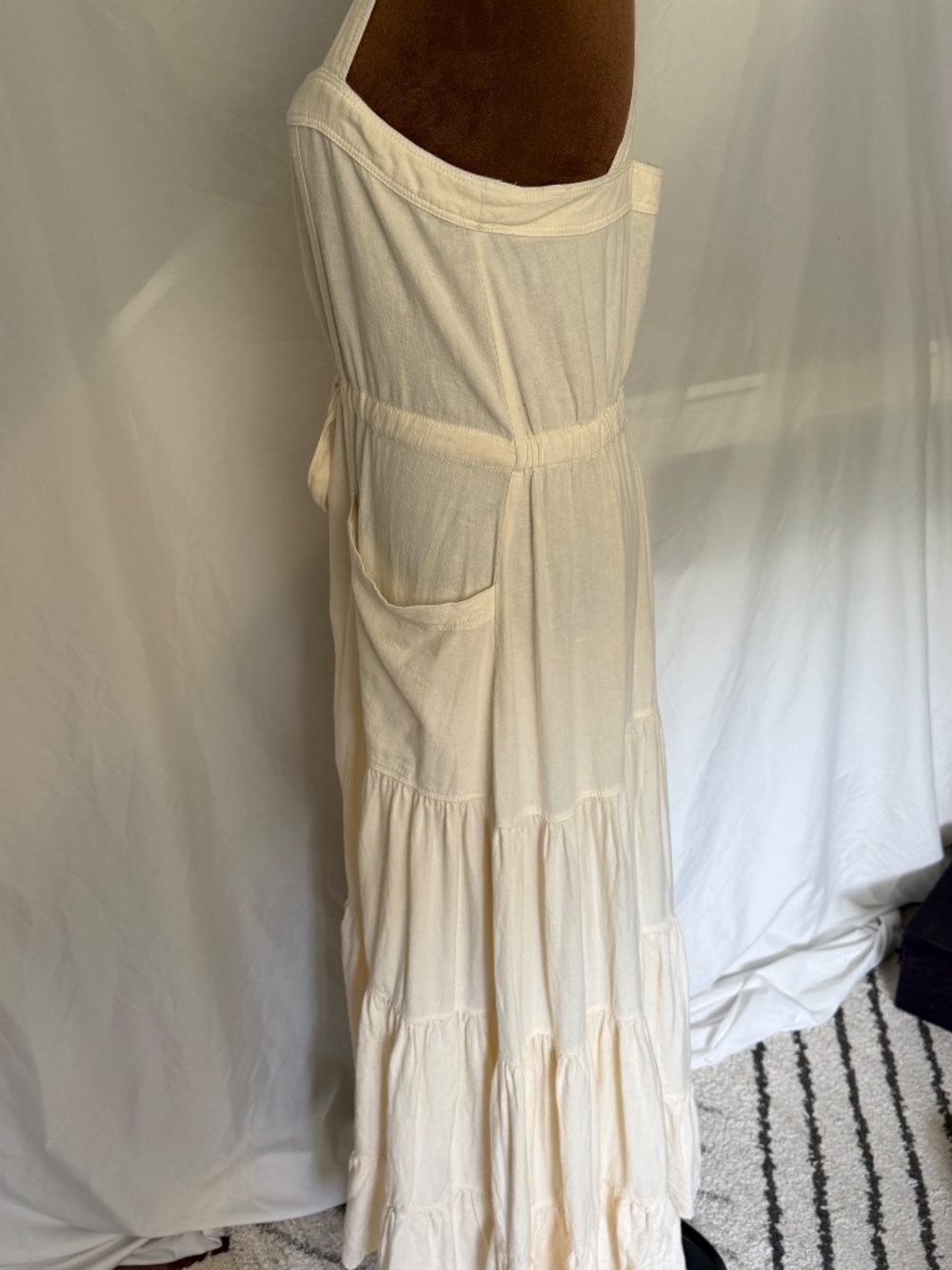 Free People Catch the Breeze Button Front Linen Midi Dress Ivory Cream Size Med - Picture 8 of 11